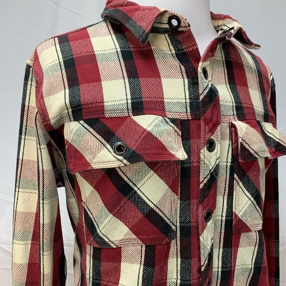 Engelbert Strauss Plaid Red Black 100% Cotton Snap Heavy Work Shirt XXL Jacket - Picture 4 of 8